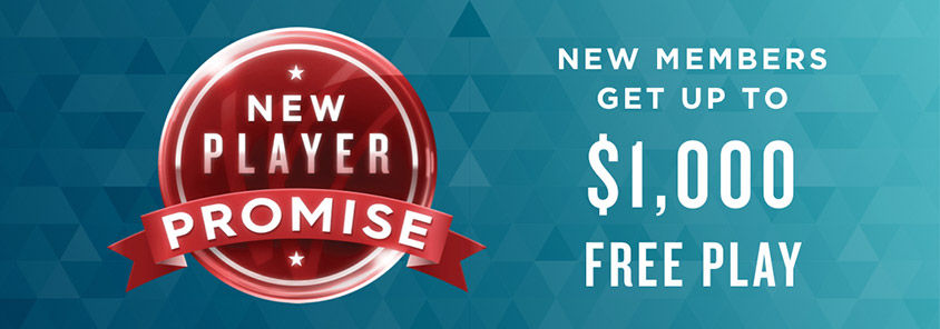 new player promise, new members get up to $1,000 free play